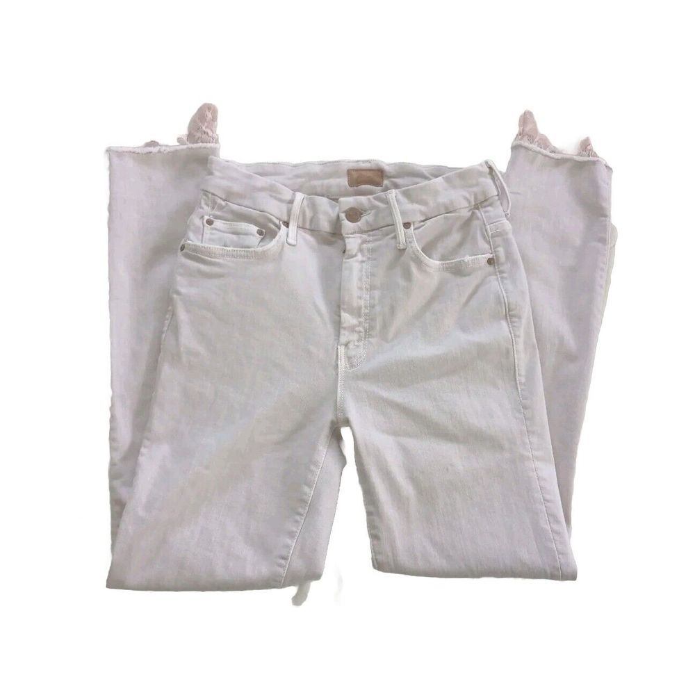 Mother Women's  26 High Waisted Denim Jeans‎ Beige Inseam 26in Ankle Fray